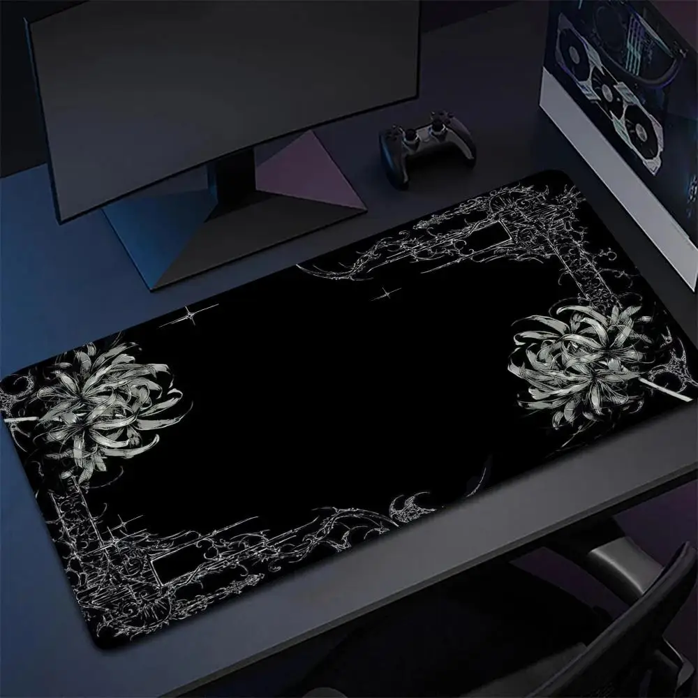 Black Lace Floral Frame Mouse Pad Stitched Edges Non Slip Rubber Base Desk Mat For Vintage Desk Decor
