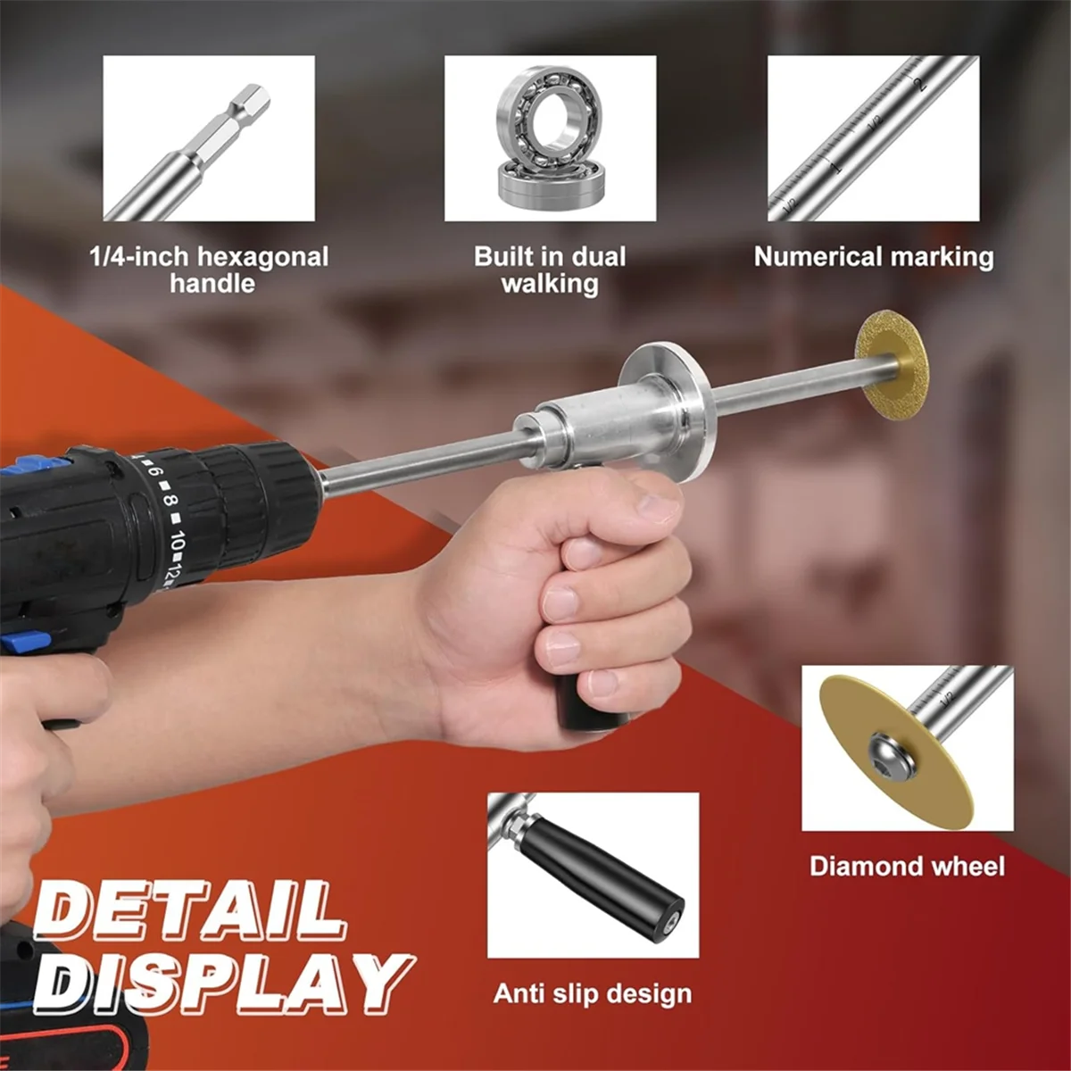 QA06R PVC Pipe Inside Cutter Diamond Grit Cutting Wheel and Handle, Fit for 1-1/2Inch to 8 Inch,7Inch Adjustable Cutting Depth