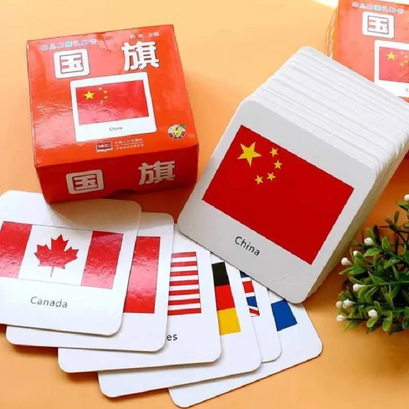 44 Countries National Flag Enlightenment Cards English Chinese with Pinyin for Kids Educational Montessori Learning Materials