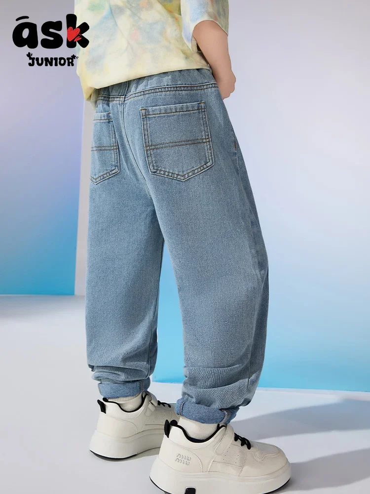 اسأل جونيور مستقيم واسع الساقين الأطفال فضفاض المظليين السراويل الاطفال السراويل الجينز الأولاد الجينز الربيع والخريف #2