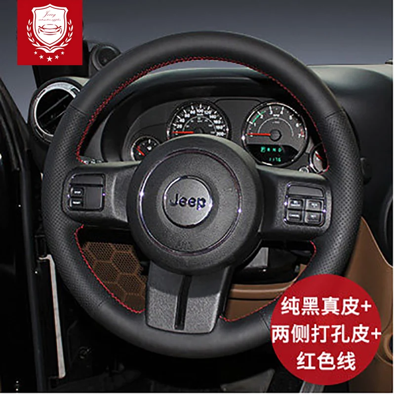 DIY Hand-Stitched Leather Car Steering Wheel Cover For JEEP Compass Wrangler Grand Cherokee Cherokee Renegade Car Accessories