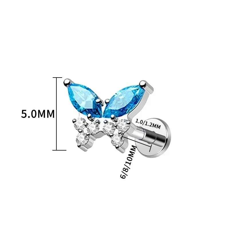 G23 Titan 16G CZ Schmetterling Ohrknochenstecker mit Innengewinde Labret Tragus Helix Knorpel Lippenpiercing Ringe Schmuck Ohrringe – Detail 3
