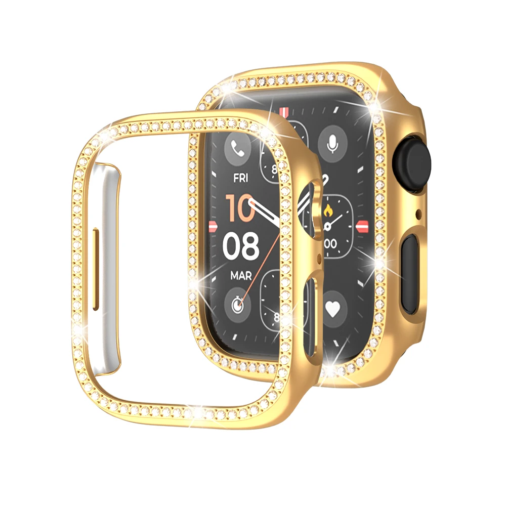 Sparkling Diamond+Apple Watch Case Cover 45mm 41mm 40mm 44mm 42mm 38mm Diamond Bumper+Hollow Protector Iwatch Series 7 8 5 6 SE