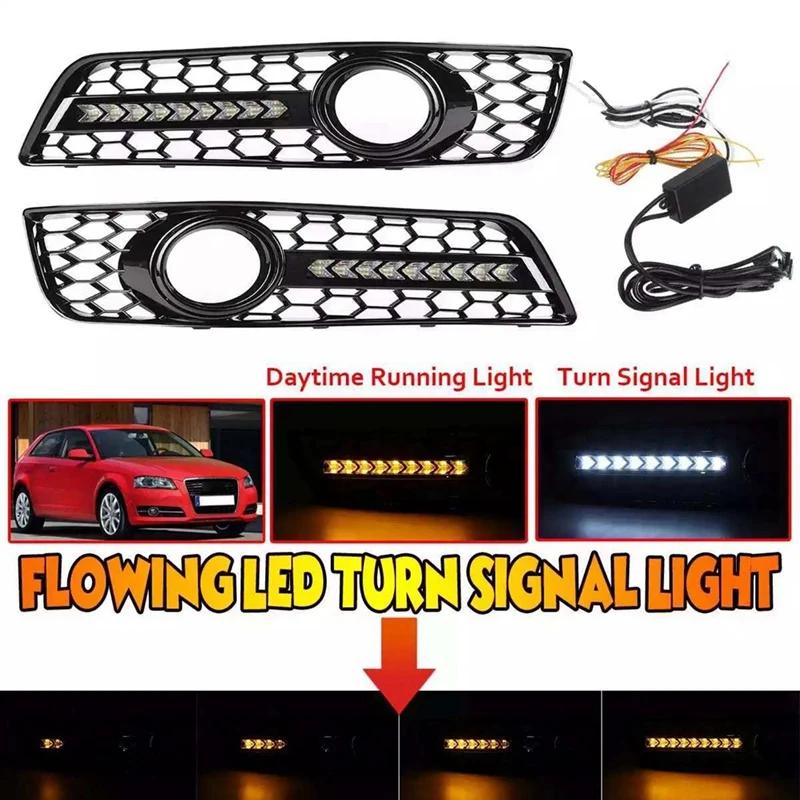 8P0807682D 8P0807681D Honeycomb Fog Lamp Bezel Cover With LED Daytime Running Lights Automotive Parts For  A3 8P 2009-2013