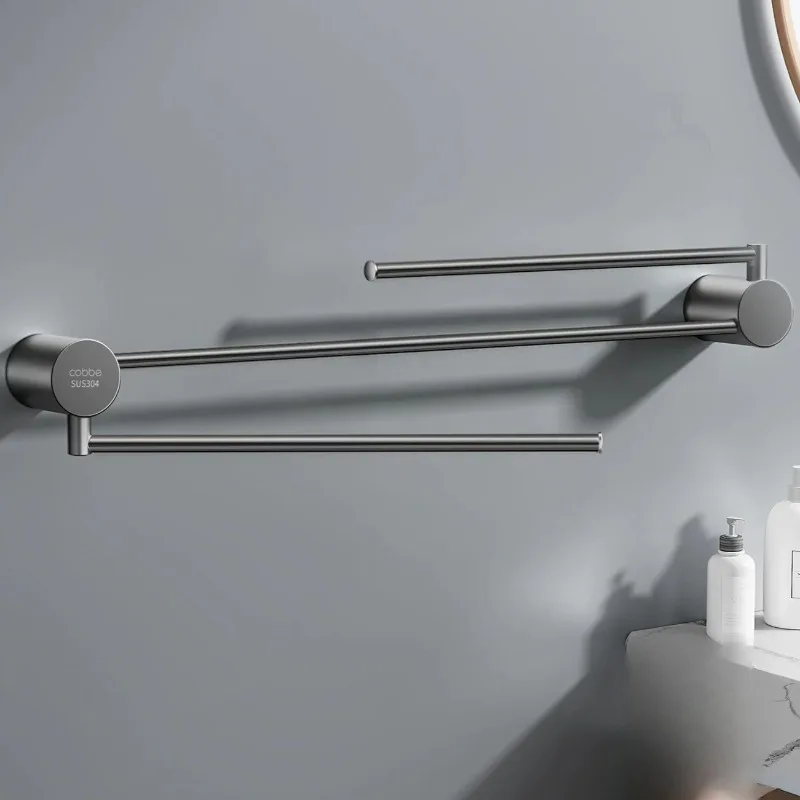 Cabe towel rack 304 stainless steel minimalist towel bar rotating double bar non-punching high-end bathroom rack