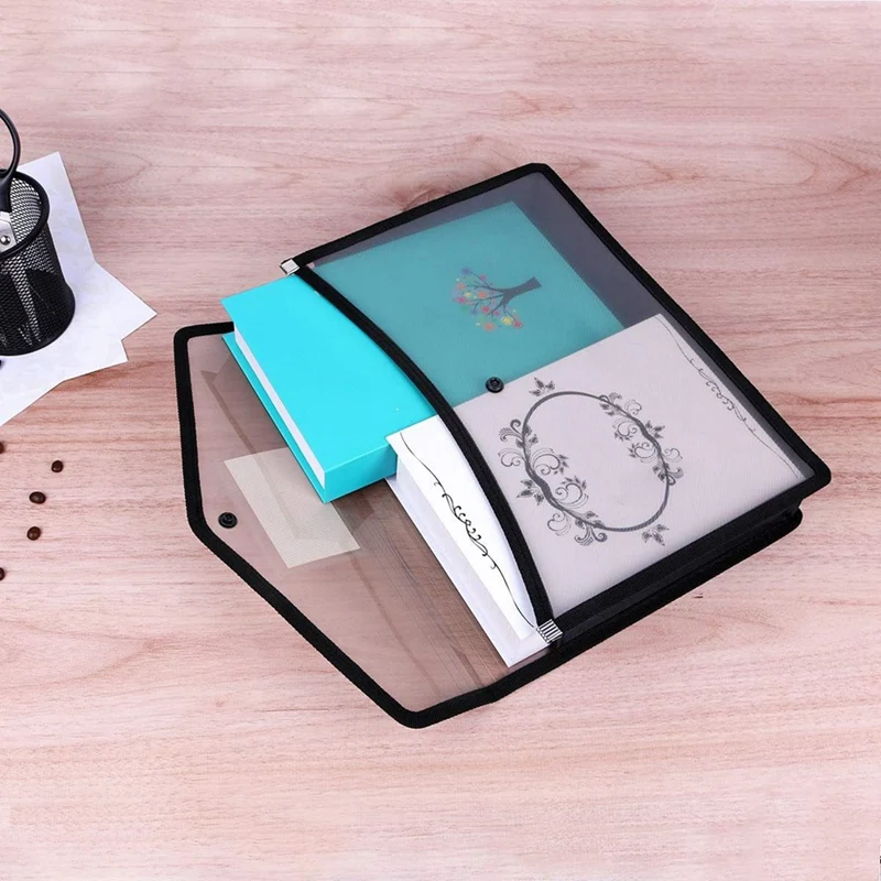 6Pcs A4 Capacity Plastic Bag Stationery Storage Pouch File Organizer Document Bag File Folders Envelope Folder