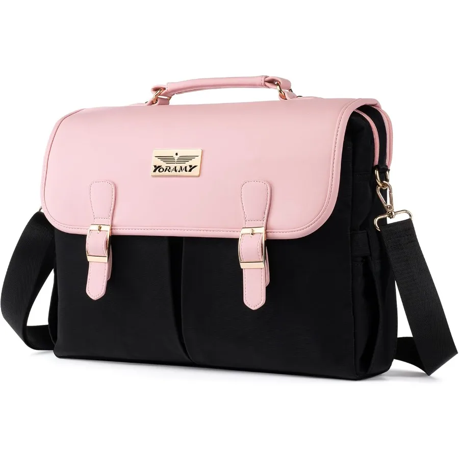 女性用キャンバスラップトップトートバッグ。軽量メッセンジャーワークバッグ。学校用ジッパー付き大型トートバッグ - 17ポケット