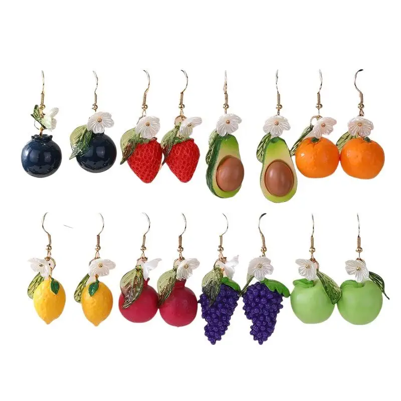 Niedliche Frucht-Blumen-Blatt-Ohrringe Blaubeere Zitrone Orange Traube Erdbeere Granatapfel Ohrringe Damen Modeschmuck Geschenke – Detail 6