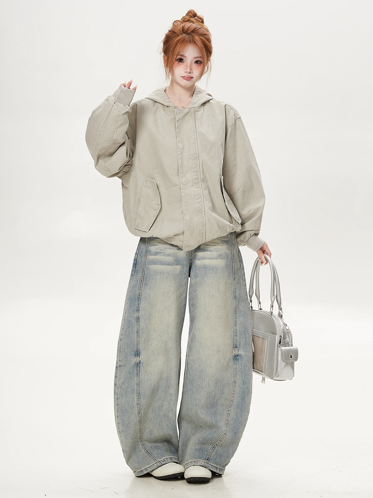 Casual Loose Fit Ant Jacket Zipper Hooded Thin Outerwear for Women Autumn Season Versatile Style Cotton Material Straight Cut