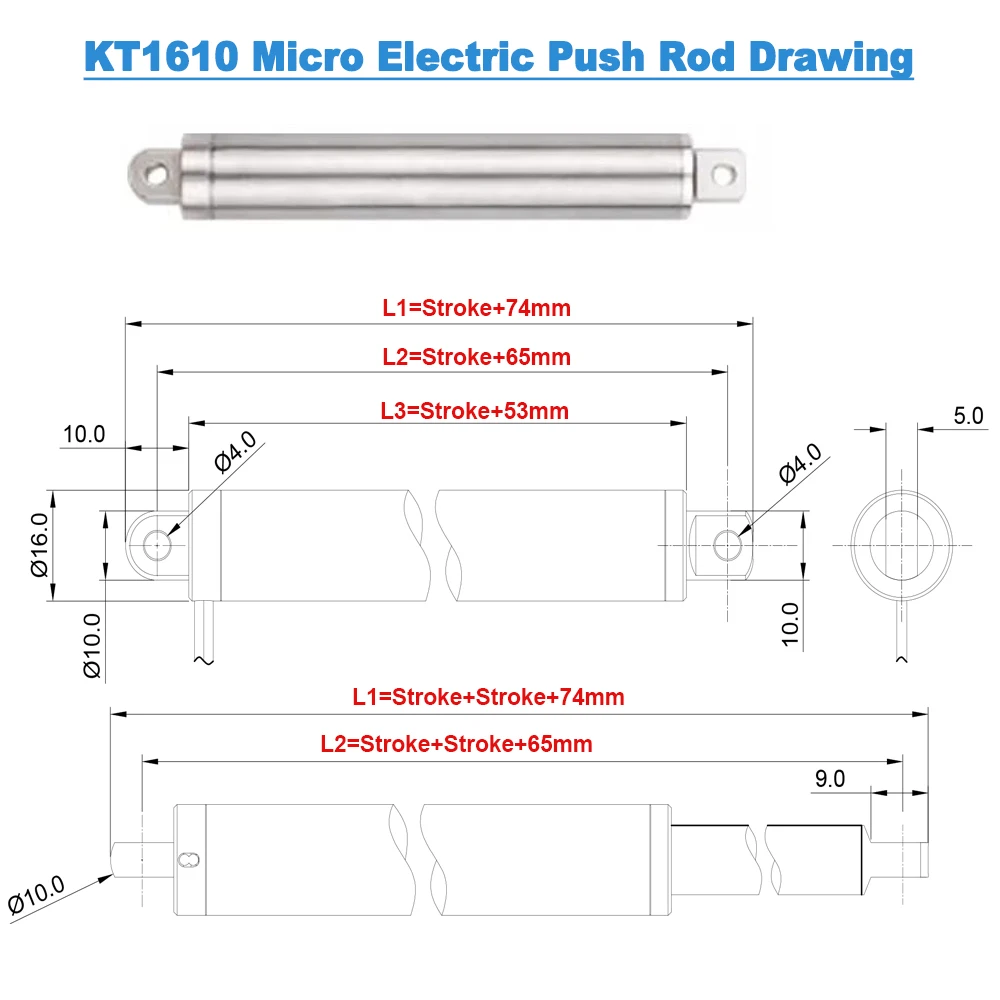 Siłownik liniowy mały, 16mm, 12V/24V, wysuwany, typ długopisowy, 10/20/30/50mm, elektryczny pręt napędowy, udźwig 20kg, do ciężarówek RC, samochodów, łodzi, zabawek.