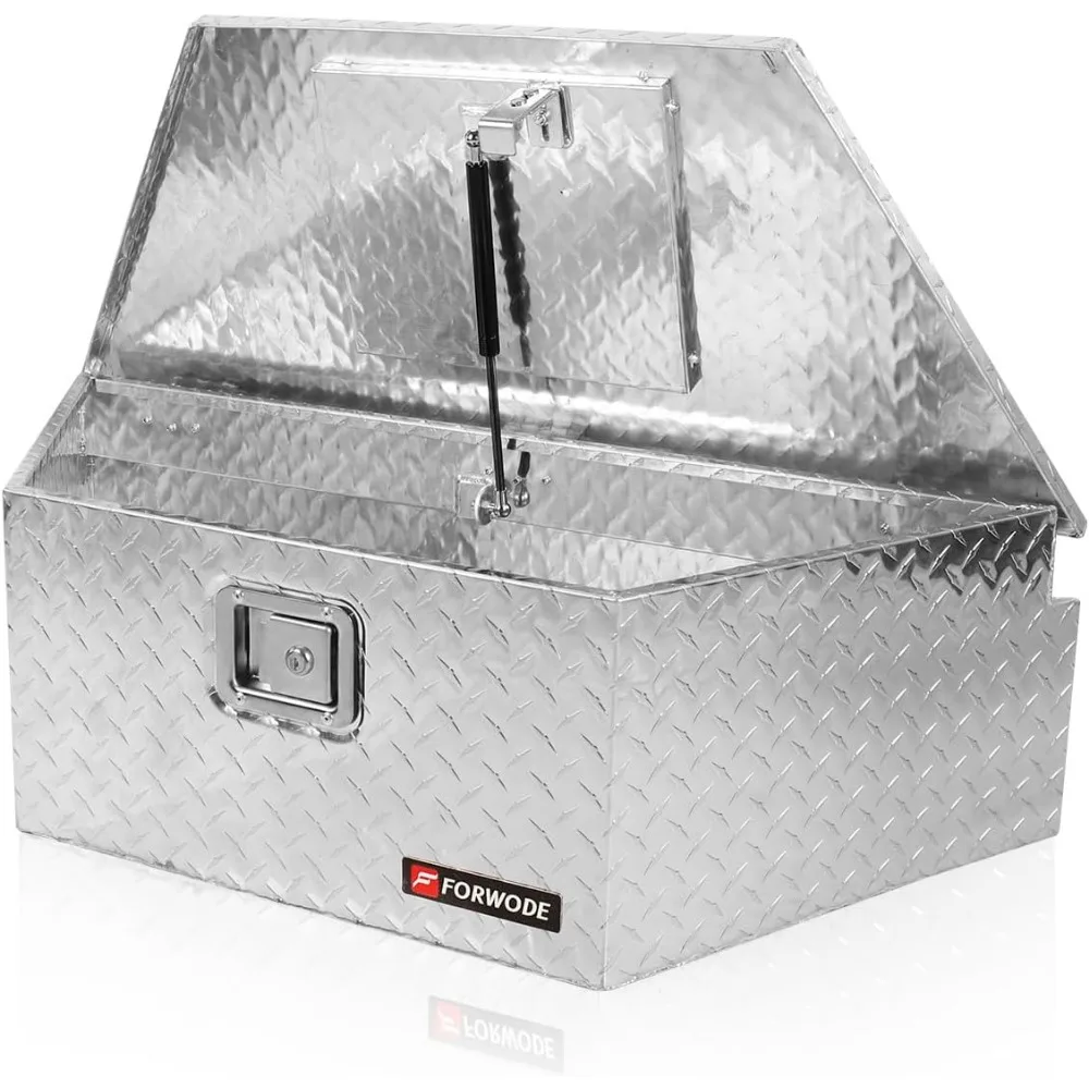 Aluminum 39 Inch Trailer Tongue Storage Box with Diamond Plate, Tool Box for Trailers