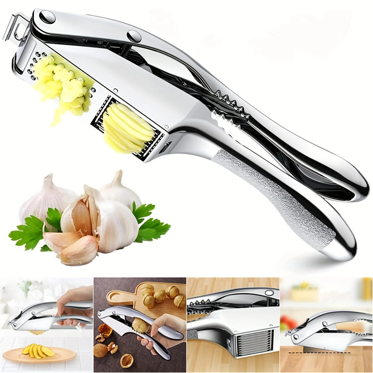 Garlic Press Garlic Press Slicer Stainless Steel 2 in 1 Garlic Mincer Dual  Garlic Crusher Professional Handheld Garlic Squeezer