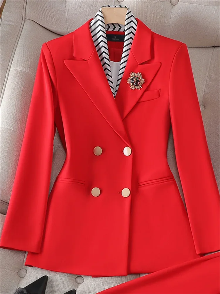 Slanke Office Dames Tweedelige Sets Womens Nieuwe Double Breasted Turn Down Kraag Blazers Elegante Mini Rok Past JJ1082