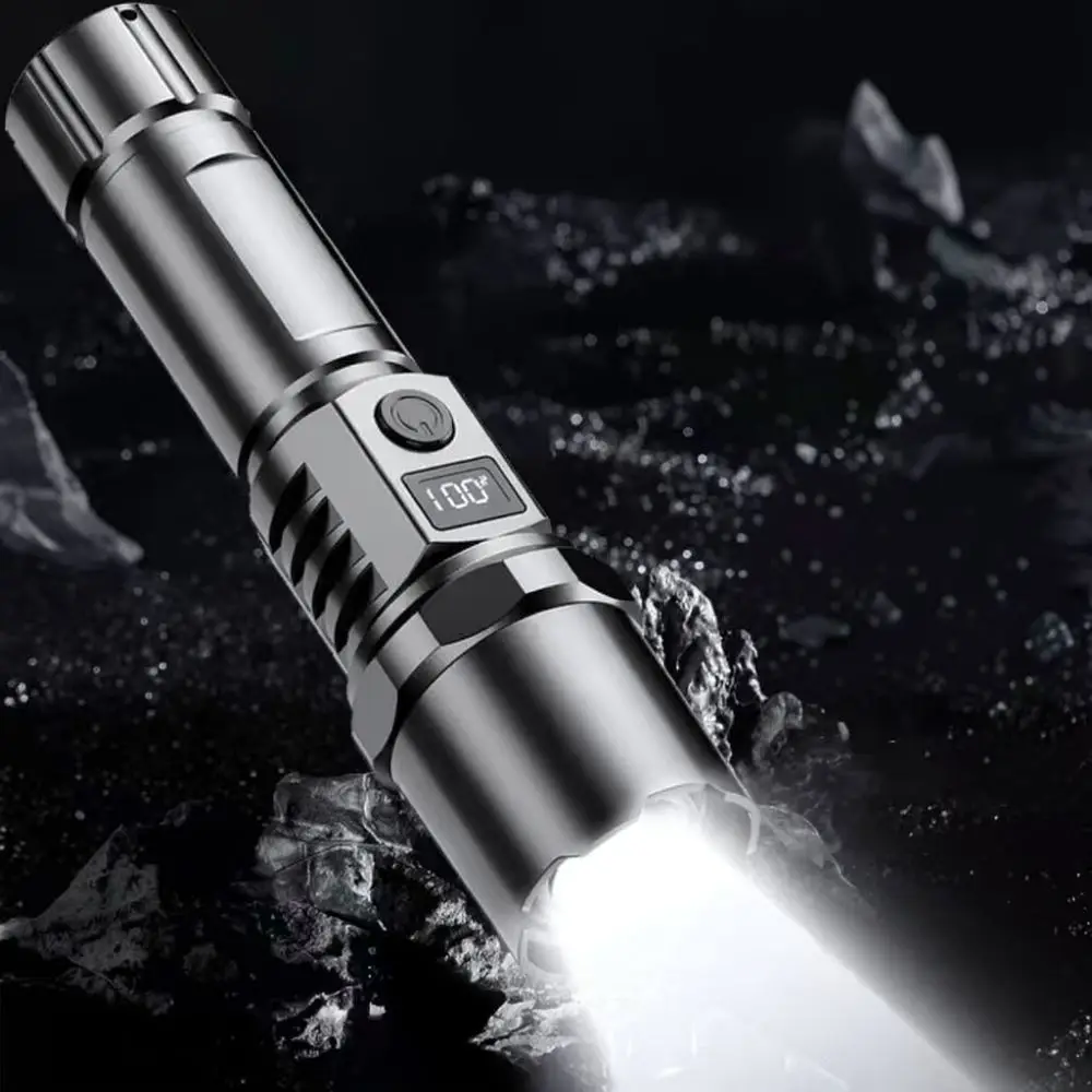 Efficient Led Flashlight Rechargeable Zoomable Torch For Camping Hiking Fishing Searching Emergency Compact Durable Hand Light