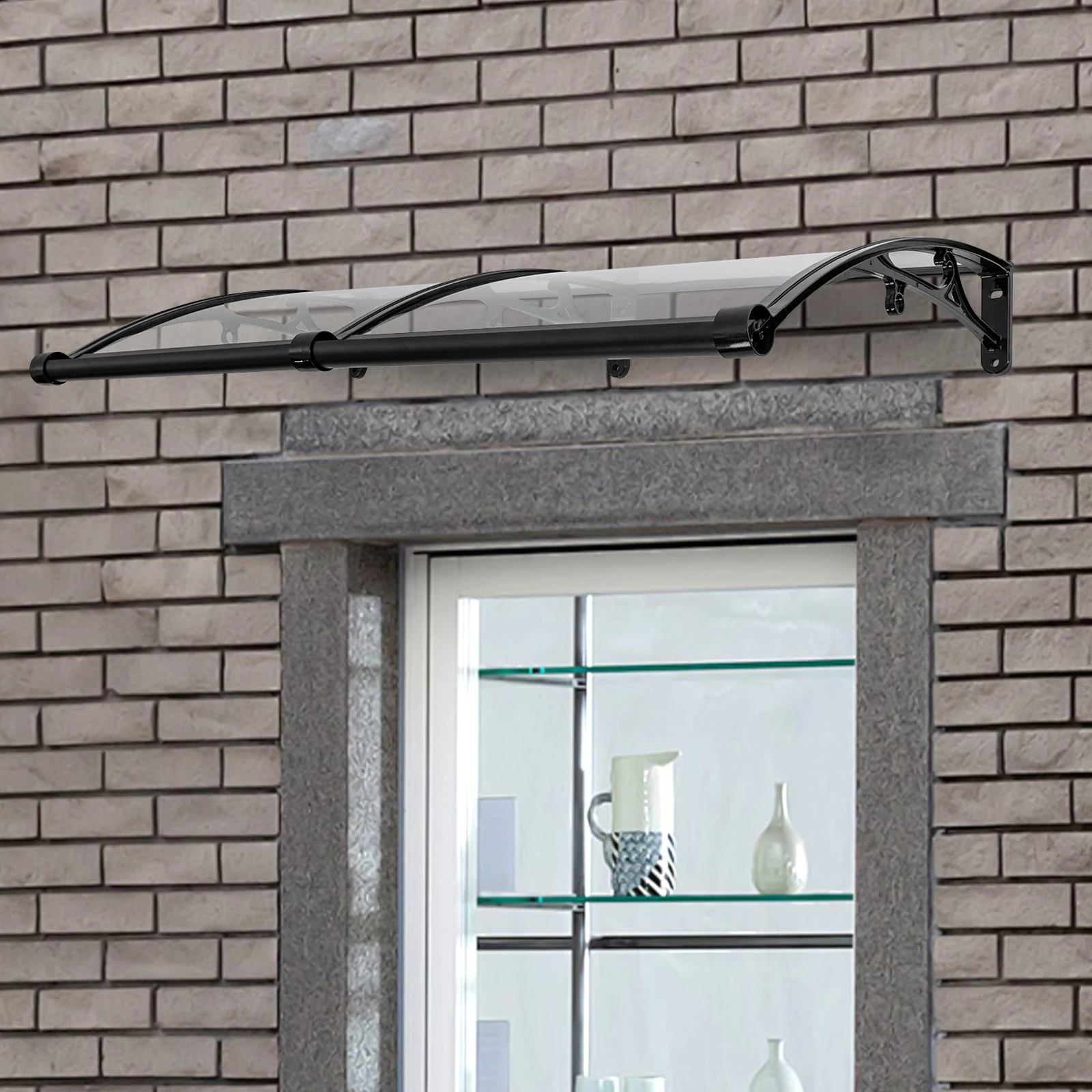 Vordach für Haustür 120 X 60 cm Transparentes Bogen-Vordach Aluminiumlegierungs-Halterung Maximallast 440,92 lbs Dach-Vordach Regenschutz – Detail 10