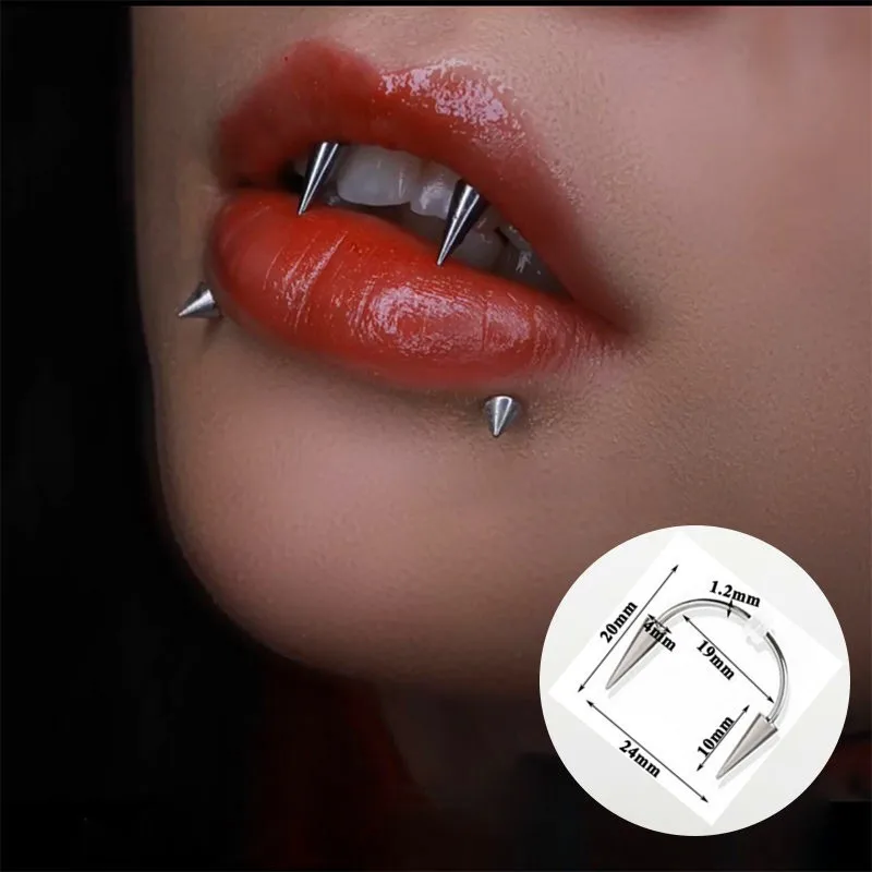 2 pieces of C-pole smiling lips, tiger teeth, zombie teeth, lace up, vampire pierced jewelry
