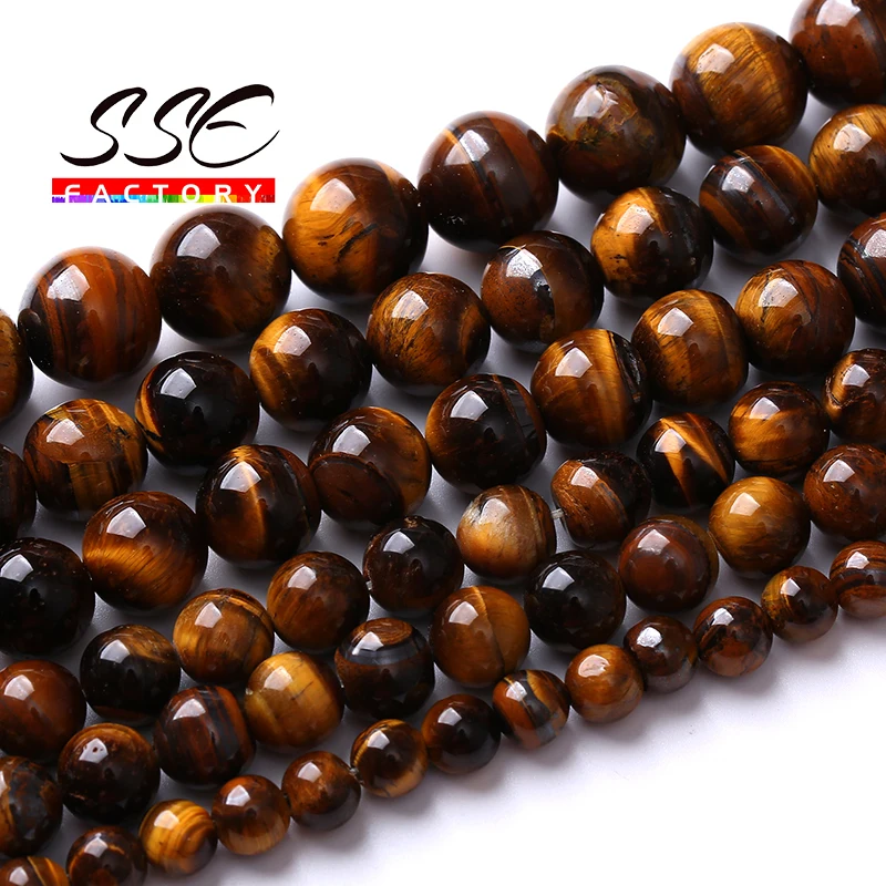 Natural Iron Brown Tiger Eye Stone Round Loose Beads for Jewelry Making Diy Bracelets Necklaces Accessories 4 6 8 10 12 14mm 15“