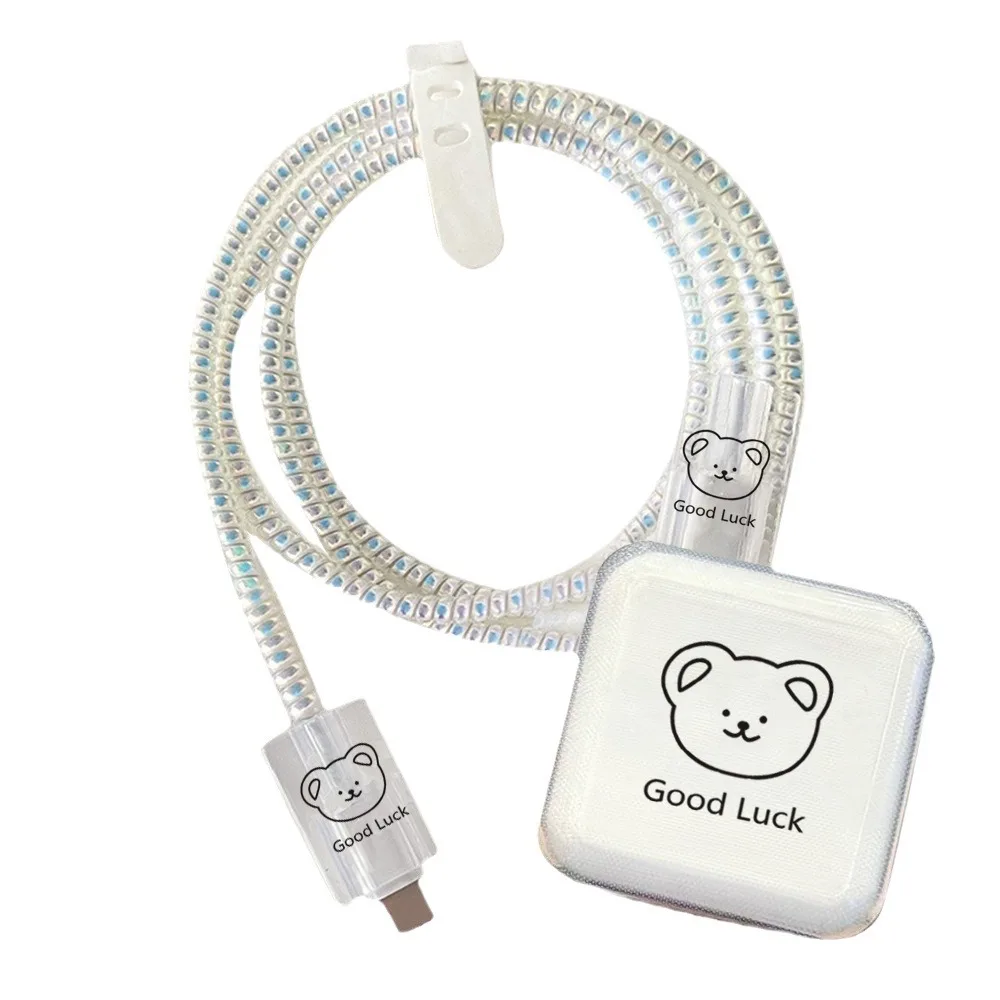 Cute Bear Data Cable Protective Cover Applicable iphone MacBook Notebook 35W Double-port Charger Head Cable Protector Case