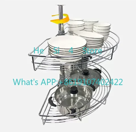 180-Degree Rotating Corner Pull Out Basket, Arc-Shaped Cabinet Organizer, 2-Tier Lazy Susan Storage Rack for Kitchen Cabinet
