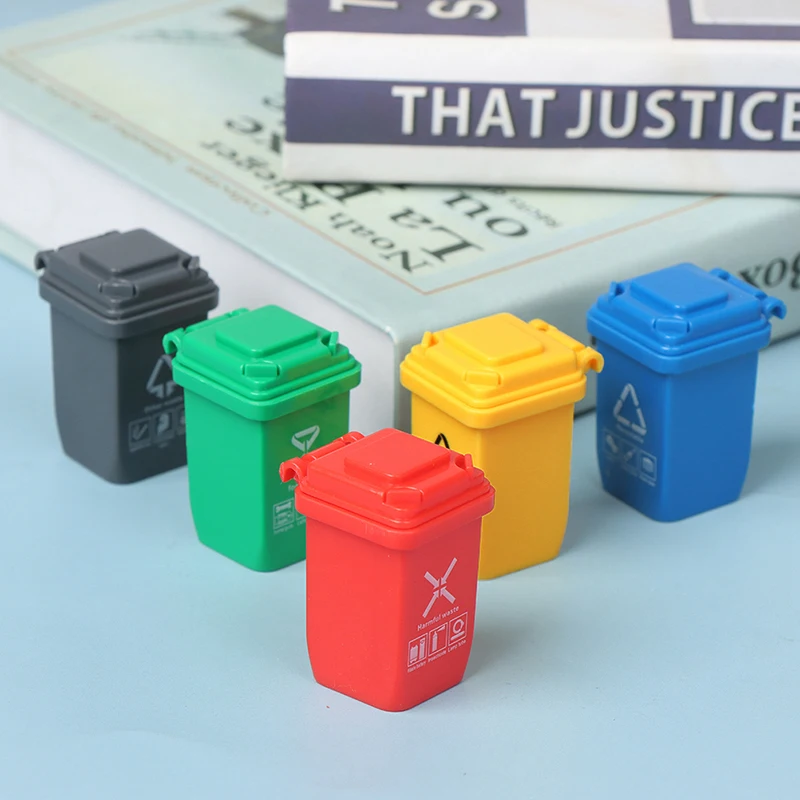 【New】5Pcs Dollhouse Miniature Trash Cans And Sorting Bins 1:12 Mini Plastic Furniture Model Doll House Decor Toys Accessories