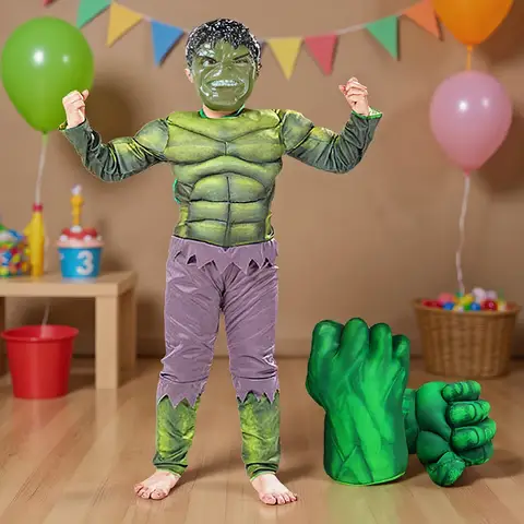Kids Superhero Costume Jumpsuit Halloween Mask Party with Gloves Cosplay Suit for Boys Girls Holiday Celebration