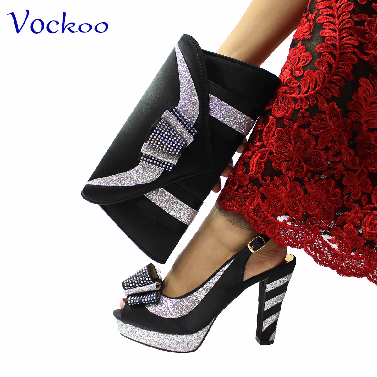 

2023 Super High Heels Italian Women Shoes and Bag Set in Black Color Nigerian Ladies Pumps for Wedding