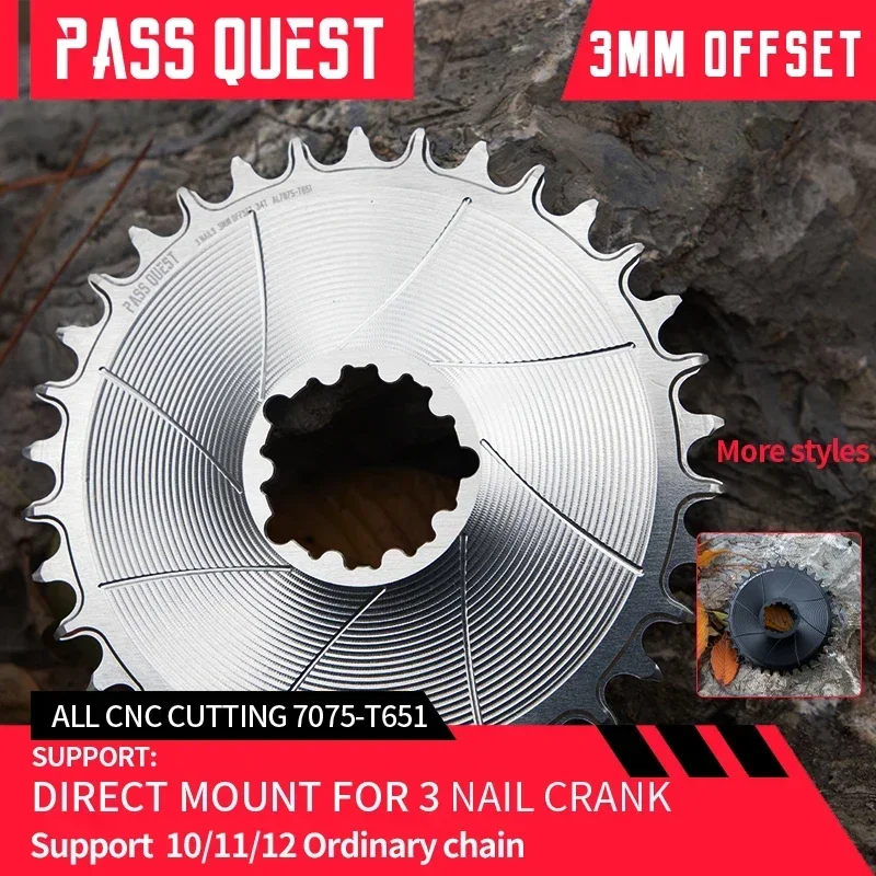 

PASS QUEST 3mm Offset AERO Round Narrow Wide Chainring for GXP Direct Mount Crank Gravel Bike for GX SX Mountain Bike 28-38T