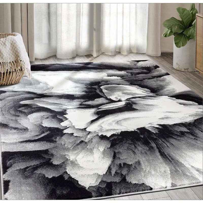 Rugs Modern Floral Swirl Area Rug - Contemporary Geometric 3D Rug, Easy-to-clean Materials That Hold Up To Frequent Cleaning