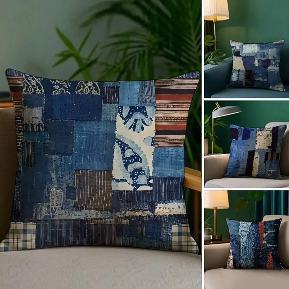 

Denim patchwork print Pillow Case Custom Printed Brushed Fleece Pillow, Baby Skin-Touch, Eco-Friendly Dye-Sublimation Cushion fo