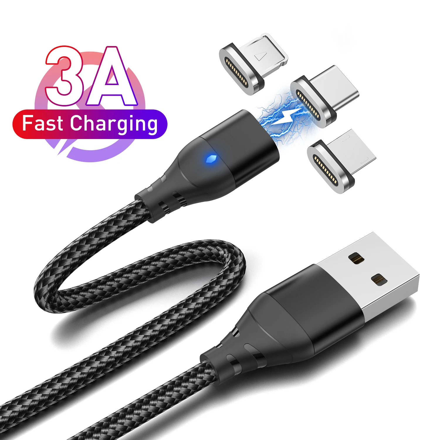 Magnetic Cable Fast Charging Micro USB Type C Cable For iPhone 15 14 Samsung Xiaomi Realme Oneplus LED Mobile Phone Data Cord