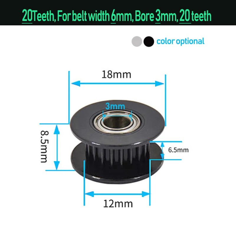 GT2 Spann Timing Pulley 16-zahn 20-Zähne mit 3mm oder 5mm Bohrung mit Lager für 3D Drucker Teile Zahnriemen 6mm 10mm