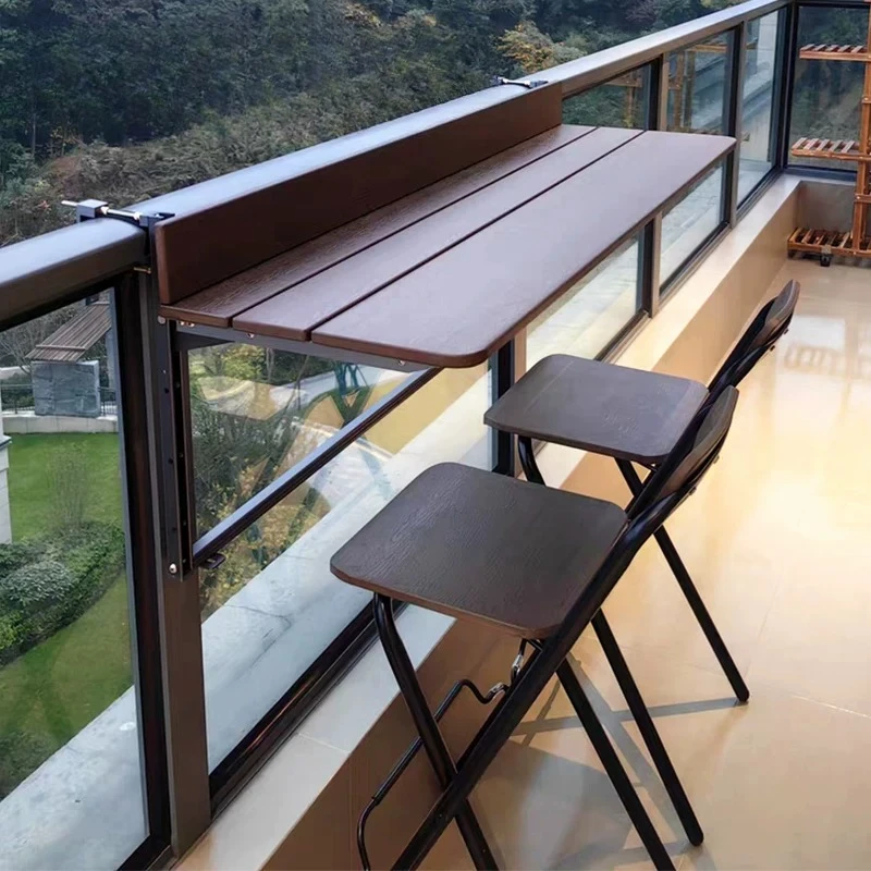 Adjustable Height Balcony Railing Hanging Folding Table, Multifunctional Bar Desk for Home Computer Work Tea Patio Outdoor Use