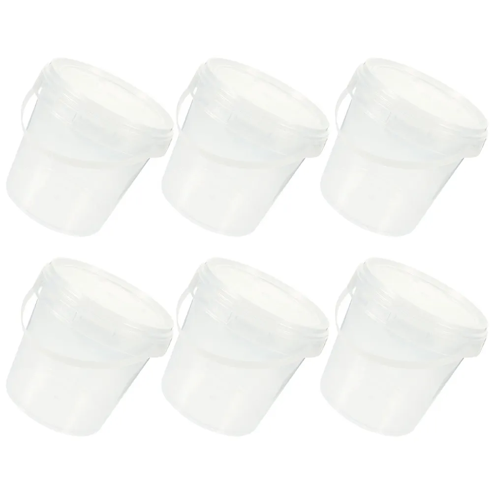 6Pcs Multi Functional Clear Plastic Bucket with Lid and Handle Reusable Food Grade Container for Ice Cream Soup Cooked Meats