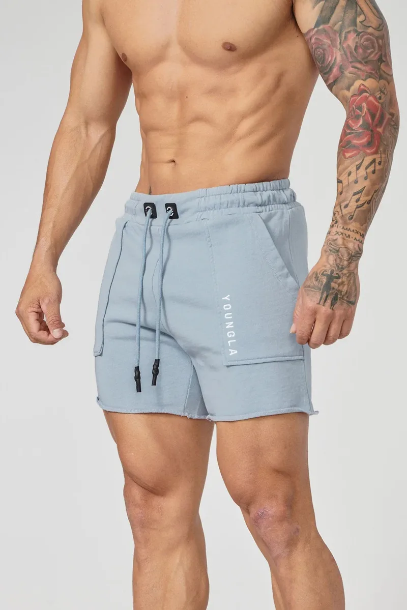 Calção esportiva masculina casual de algodão, comprimento do joelho, calça quartas, ginásio, corrida, treinamento, musculação, calça de praia, nova,