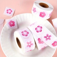 1roll/500pcs Cherry Blossom Round Seal Roll Stickers Adhesive Flower Decor Journal Gifts Reward Labels Wedding Sticker DIY Craft
