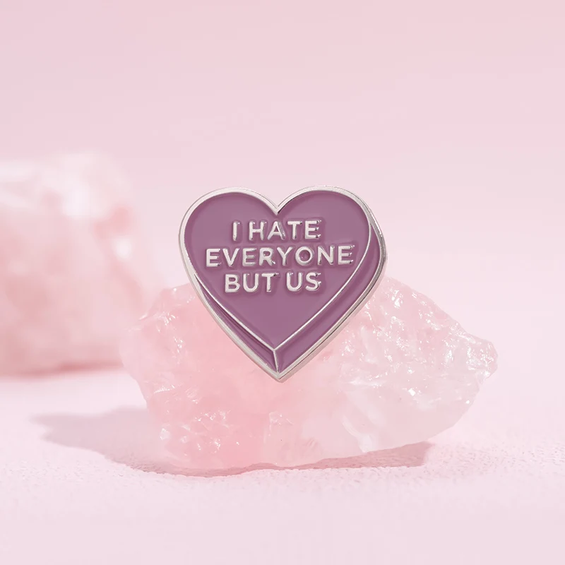 I Hate Everyone But Us Enamel Pin Pink Heart Best Friends Couple Lover Brooch Lapel Badge Friendship Jewelry Gifts Accessories