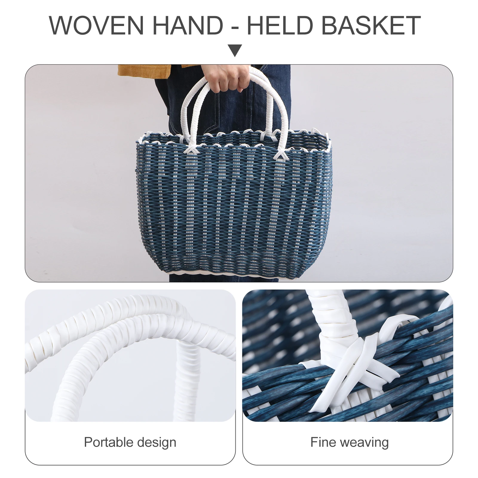 

Storage Basket Plastic Weave Carrying Gift Picnic Navy Shopping Baskets with Handles Woven Tote Miss