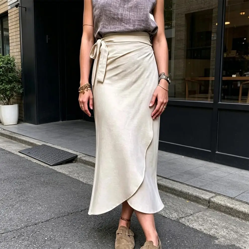 Women High Waist Skirt Soft Fabric Women Skirt Women’s High Waist Midi Skirt Hem Irregular Split for Work Leisure Beach