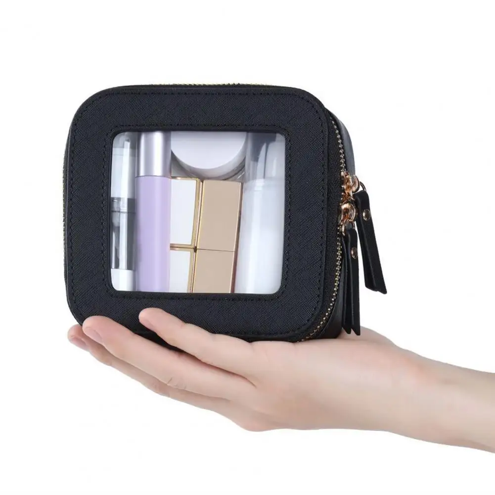 Tsa Approved Cosmetic Bag Waterproof Faux Leather Transparent Cosmetic Bag with Dual Zipper Closure for Outdoor Business Travel