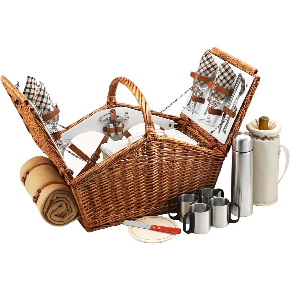 

Элегантная иваная корзина для пикника в английском стиле для четырех человек, в комплекте с обслуживанием и гарантией качества.