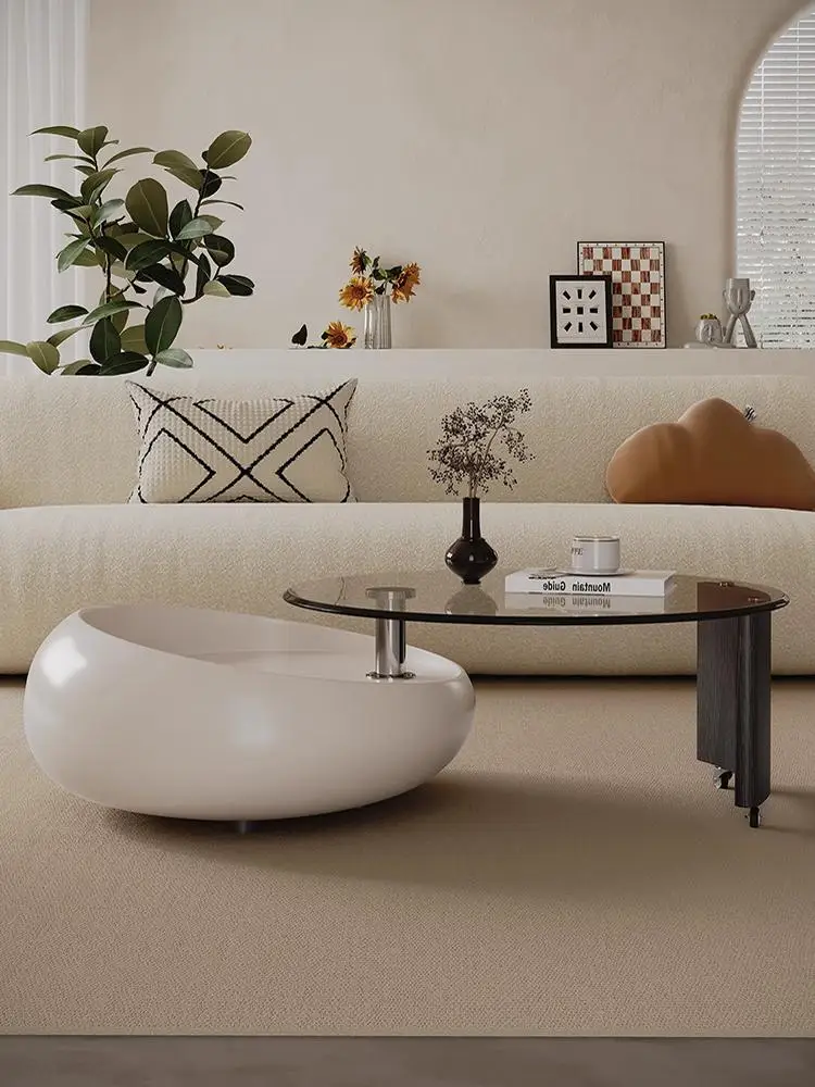 

ls 35 Italian Minimalist Cream Style Rotatable Coffee Table for Living Room Home Use Light Luxury High-End Round Glass Table