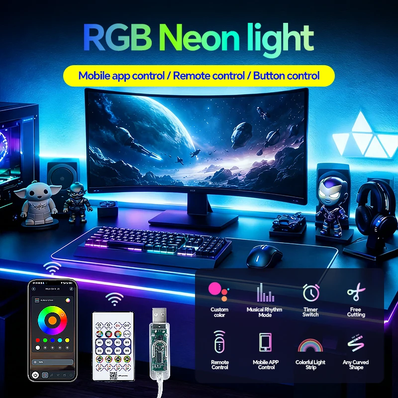 

5V USB Powered LED Neon Light Flexible Atmosphere Lamp for Bedroom Bar Party Wall Hanging Decor