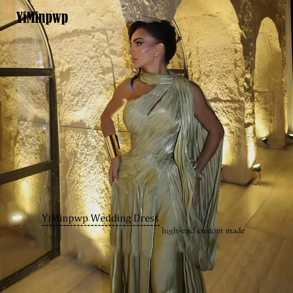 Vestido de noche verde brillante con chal, sirena de un hombro, ocasión Formal, elegante plisado, vestido de fiesta de cumpleaños árabe personalizado