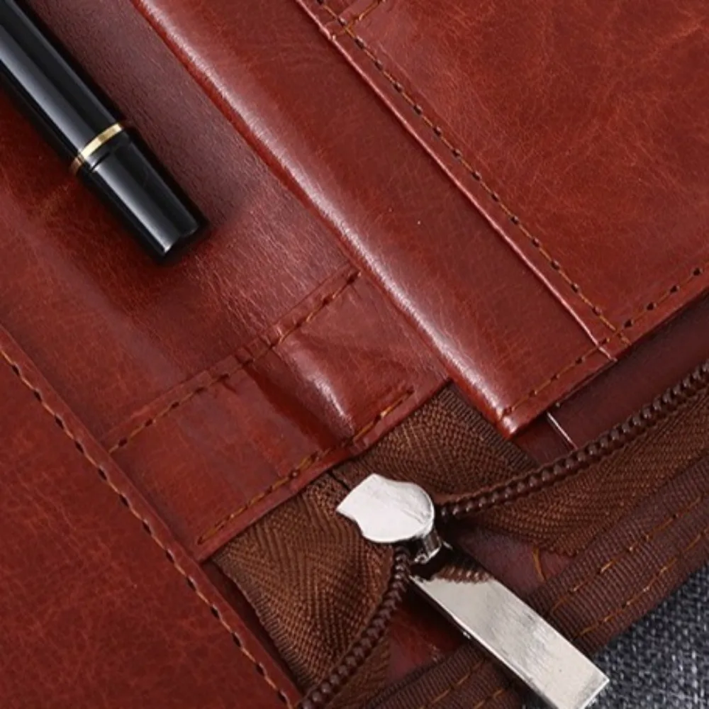 PU Leather Business Key Storage Bag with Zipper Multifunctional A4 File Folder Large Capacity Pen Insert Interview Resume Binder