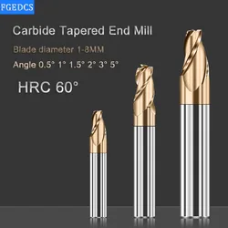 Tapered End Mill Carbide 0.5° 1 1.5 2 3 5 Degrees Tungsten Steel Milling Cutter Oblique Angle Taper Router Bits Metal CNC Tools