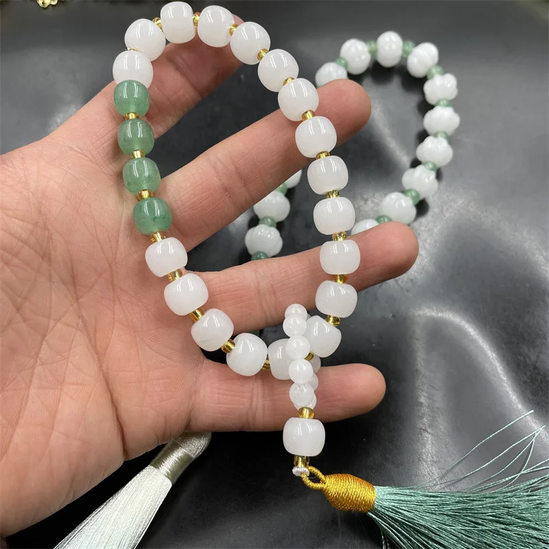 Golden Silk Pumpkin Buddhist Prayer Handheld White Jade Abacus Beads Bracelet - Image 2