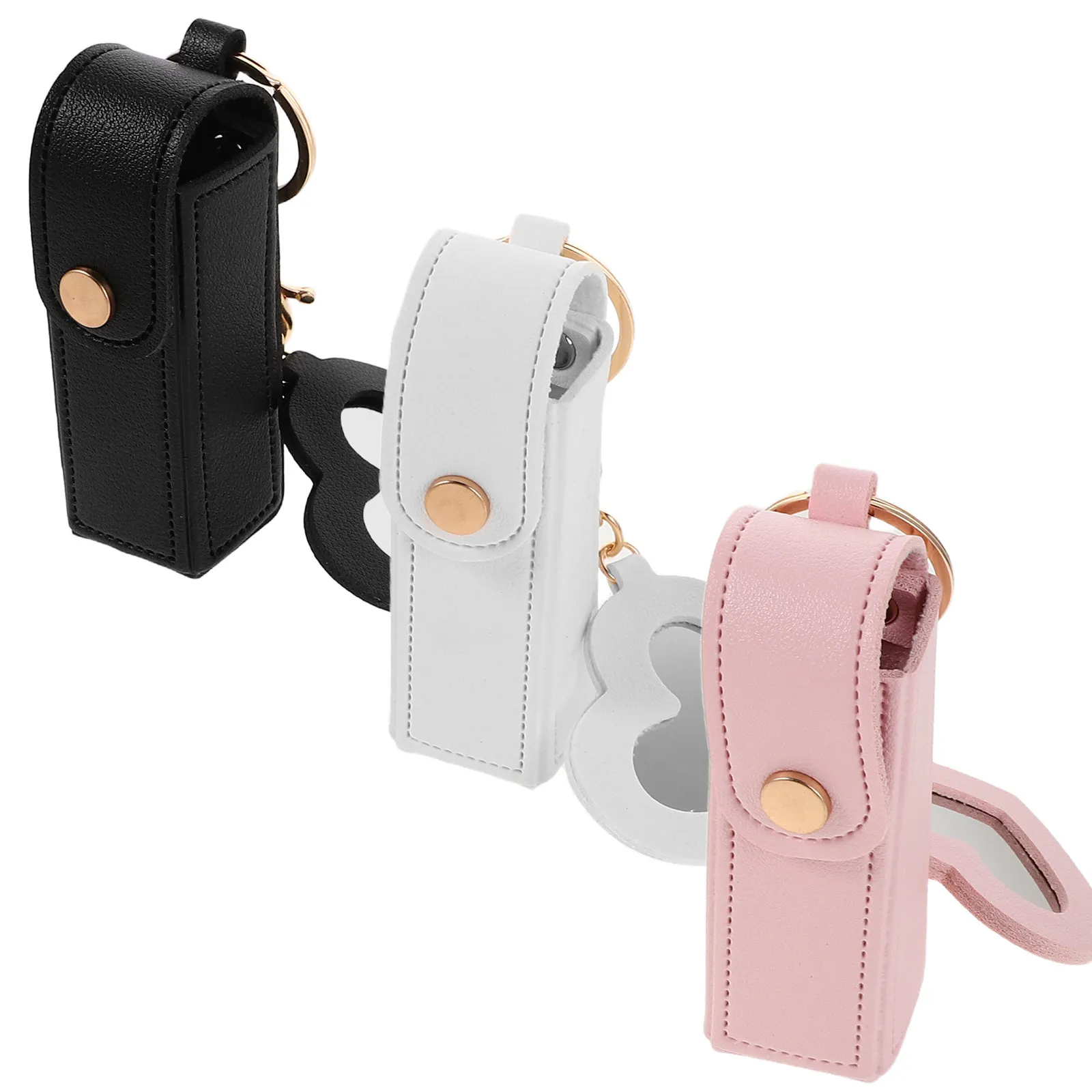 3Pcs Compact Mirror Keychain Lipstick Holder Mini Purse Bag Charm Portable Handbag Organizer Creative Pendant Lip Gloss Keychain