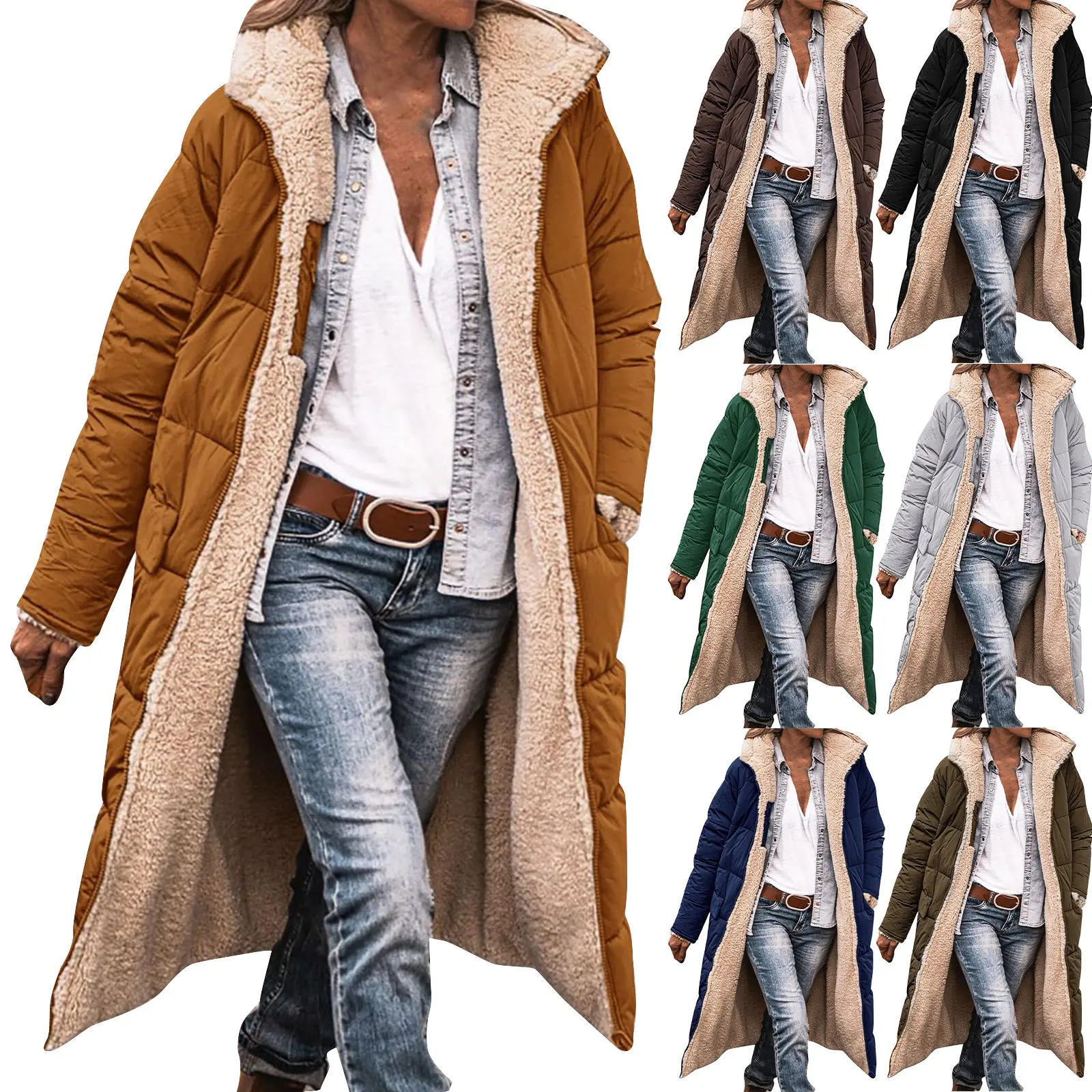 Ladies Fashionable Warm Winter Coat Double Faced Long Sleeve Hooded Down Jacket