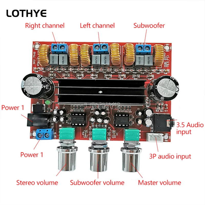 Digital Subwoofer Amplifier Board TPA3116D2 DC 12V-24V 2 * 50W+100W 2.1 Channel Digital Power Amplifier For DIY Audio