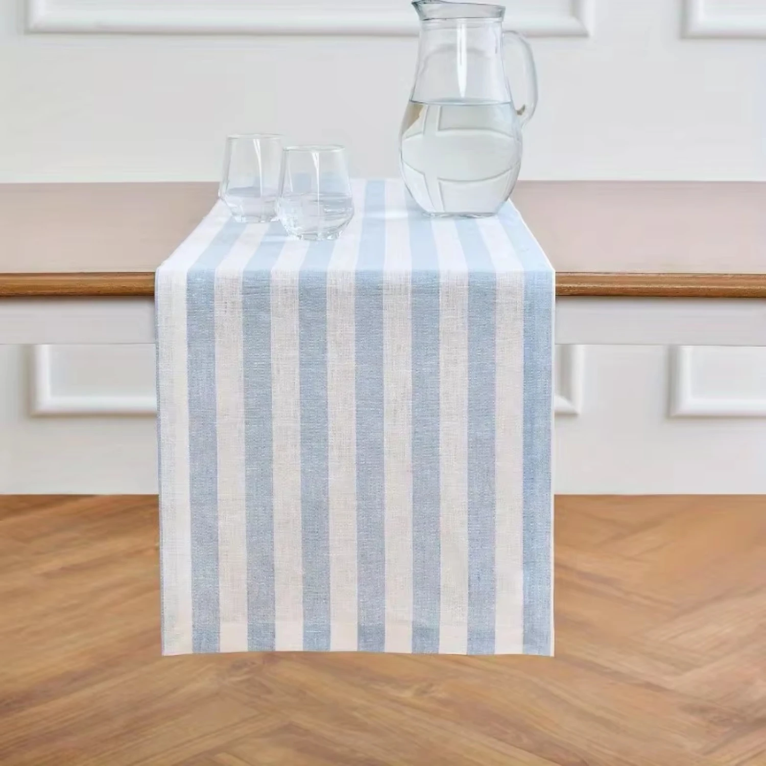 1pc Blue White Stripe Table Runner Minimalist Fresh Design For Daily Dinner Festival  Restaurant Home Table Decor Supply